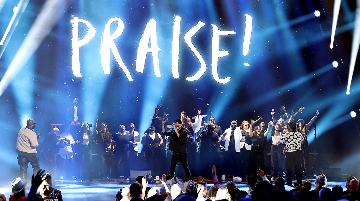 Chris Brown and Jonsal Barrientes of Elevation Worship perform onstage for the 11th Annual K-LOVE Fan Awards at The Grand Ole Opry on May 26, 2024 in Nashville, Tennessee.