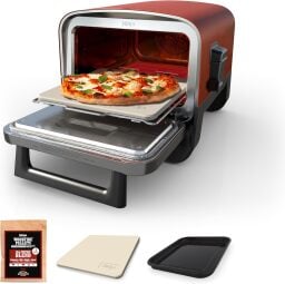 the ninja woodfire oven with included pizza stone, tray, and pellets