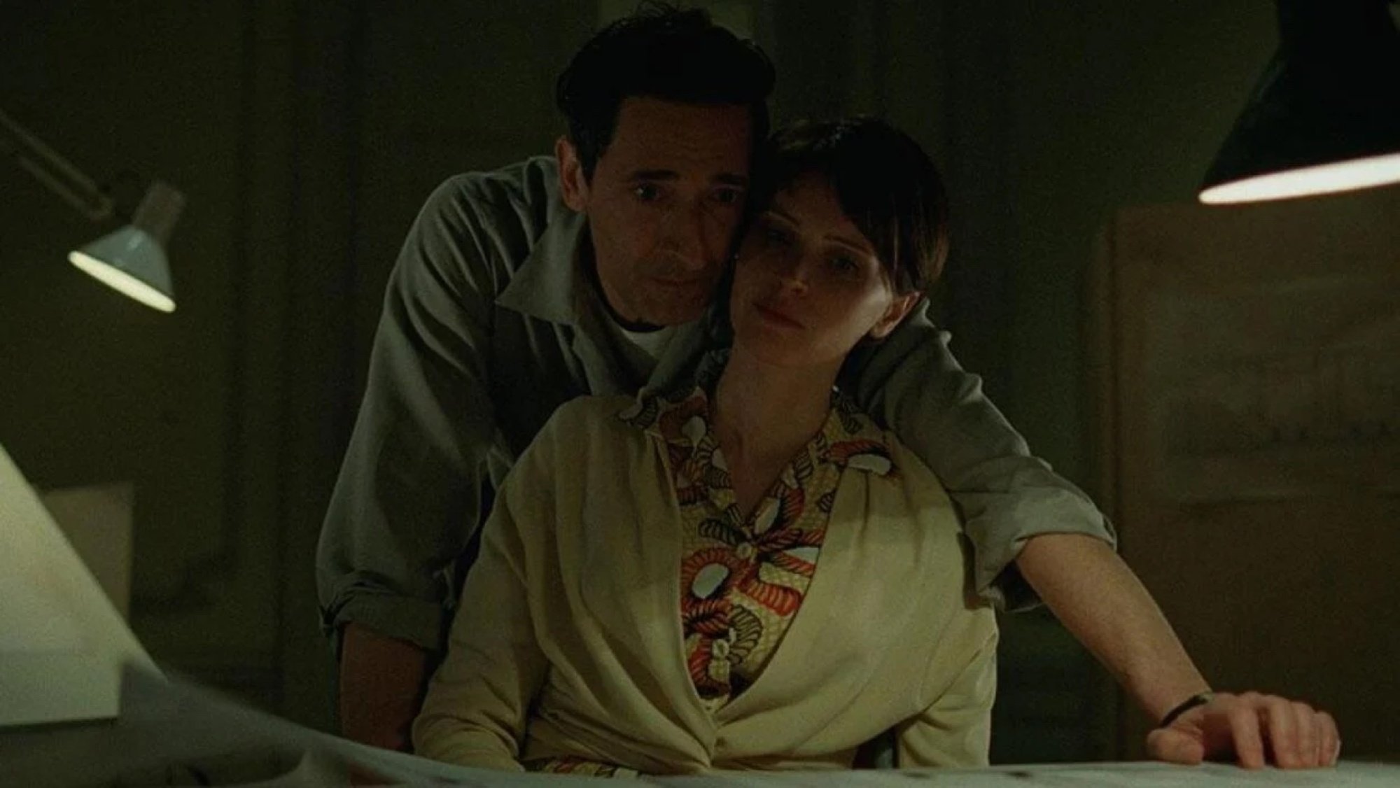 Adrien Brody and Felicity Jones in "The Brutalist."