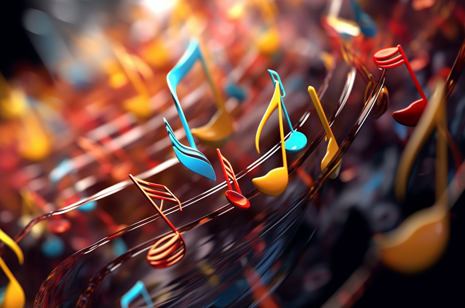 An abstract image of musical notes floating in the air, creating a sense of harmony and rhythm. Generative AI technology.