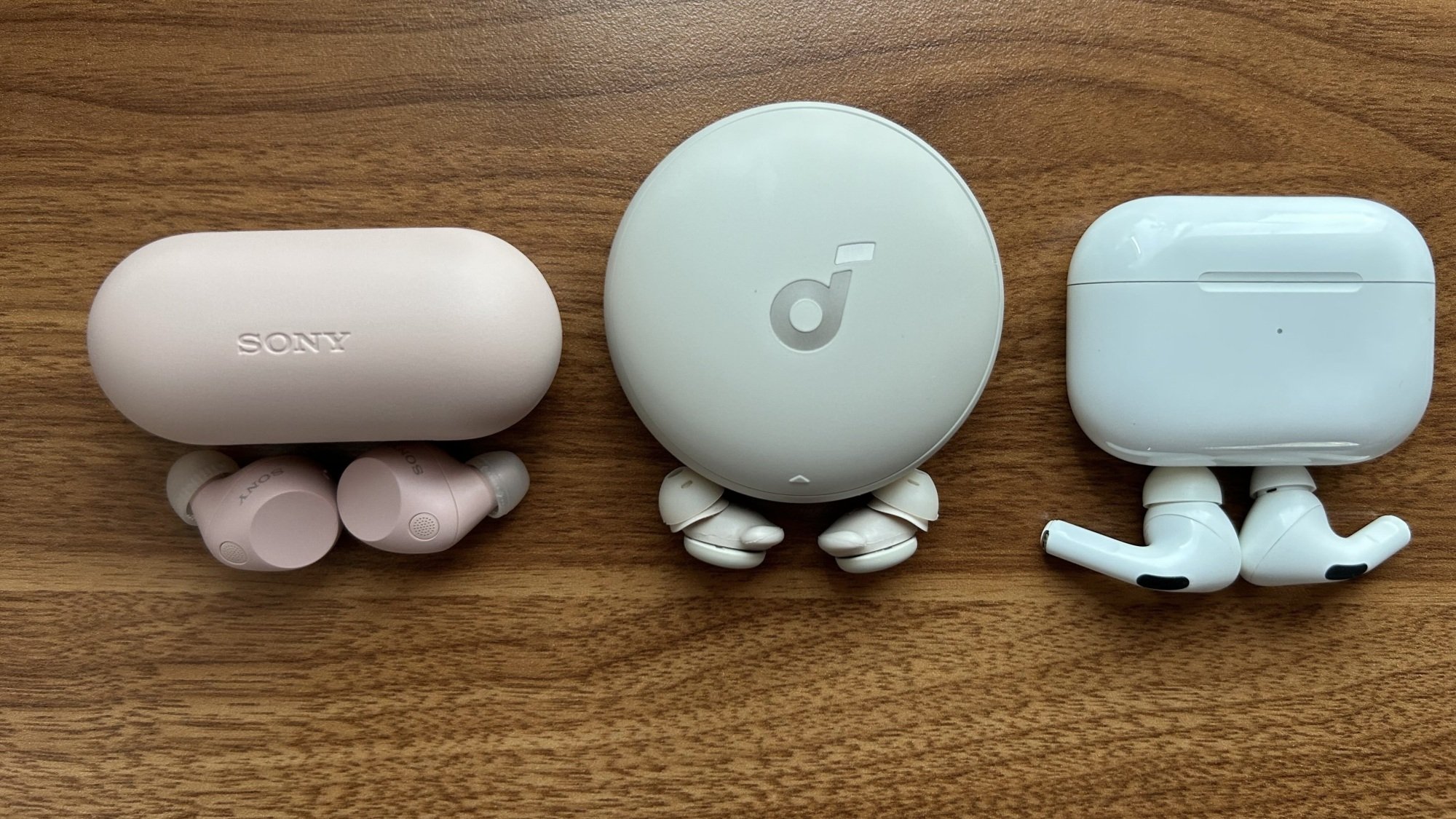 sony earbuds, anker souncore sleep a20 earbuds, and apple airpods