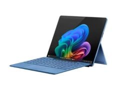 A Microsoft Surface Pro computer appears on a white space.