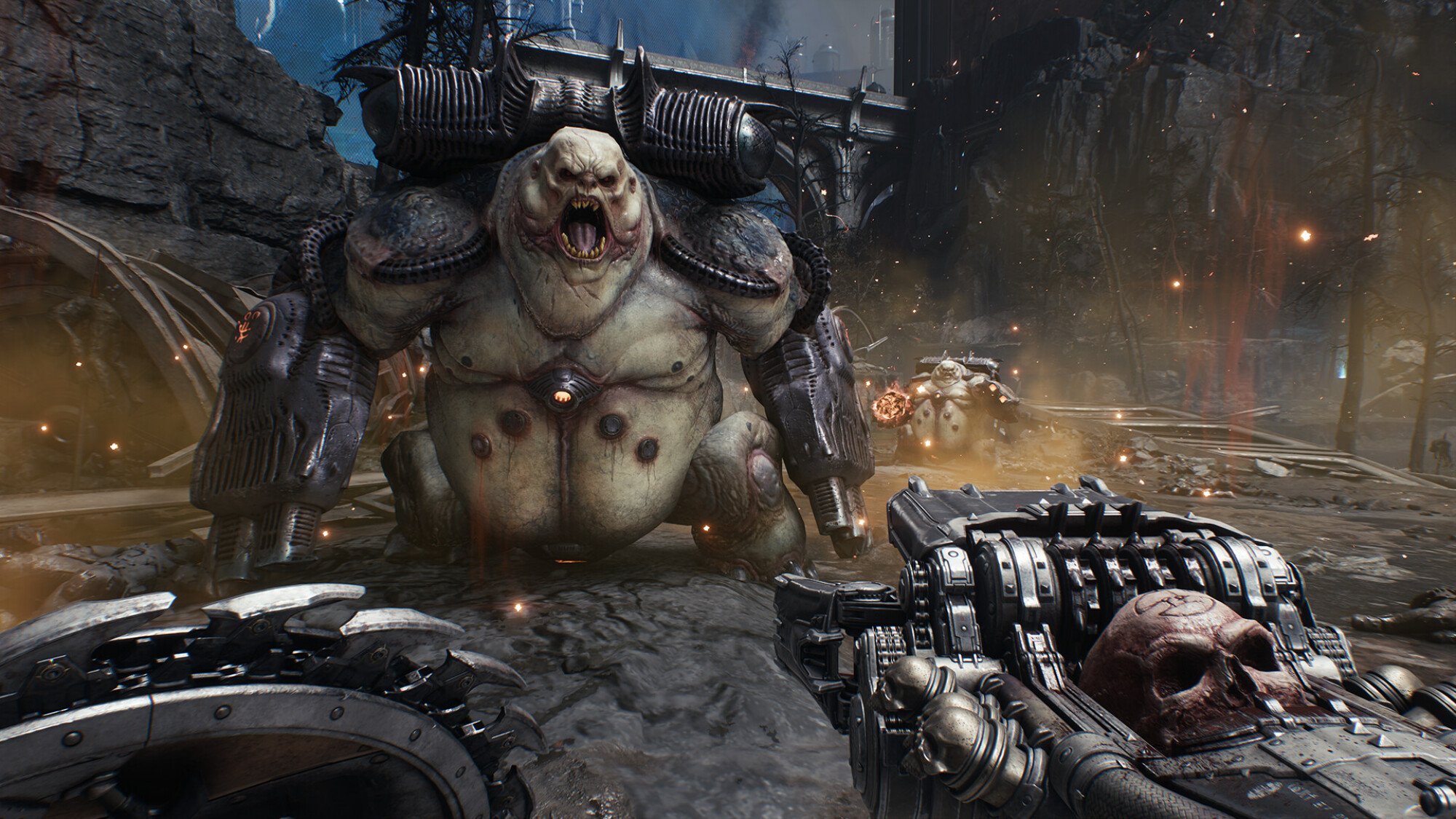 A first-person view of the a battle in 'Doom: The Dark Ages.'