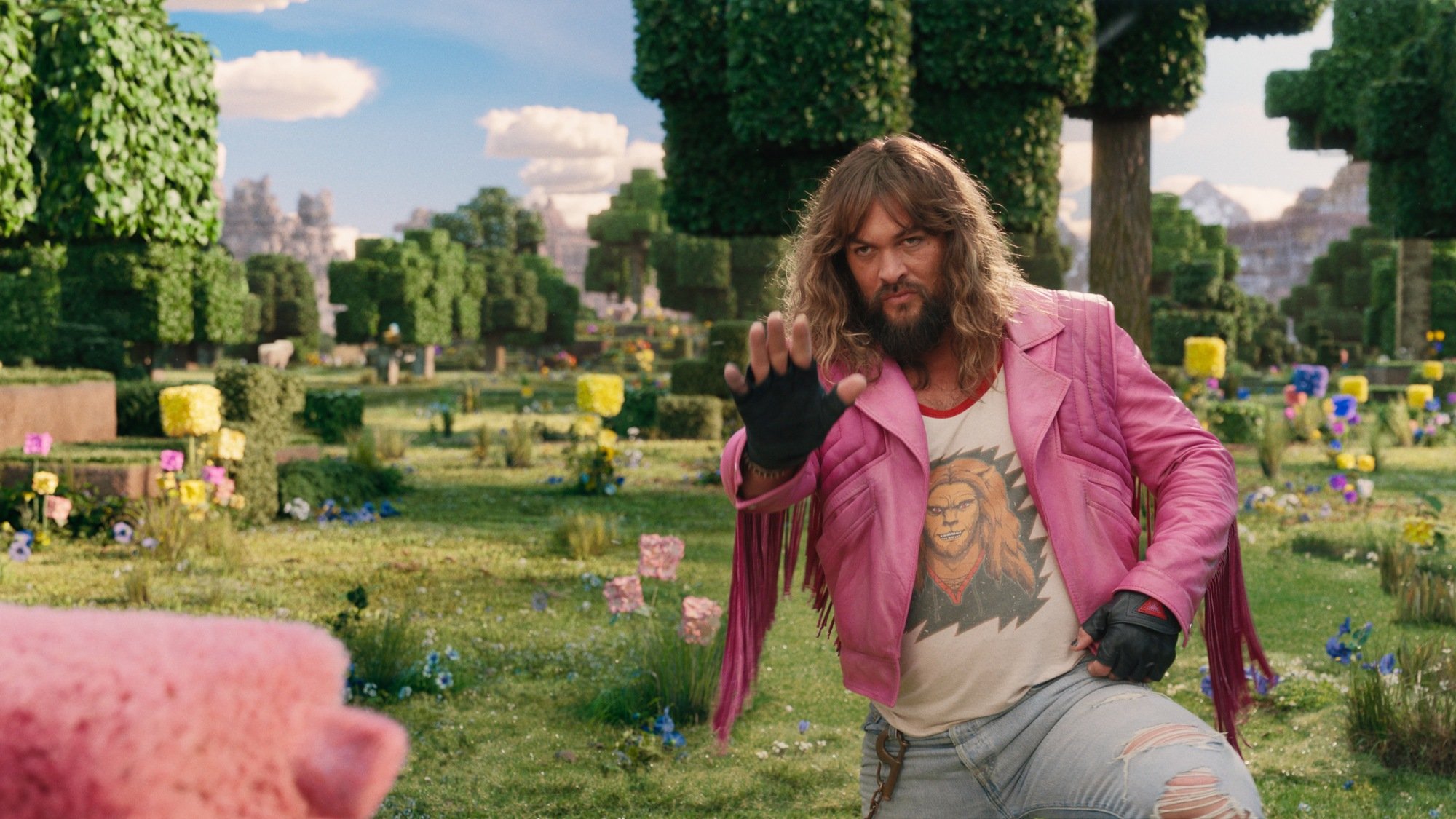 Jason Momoa as Garrett in “A Minecraft Movie."