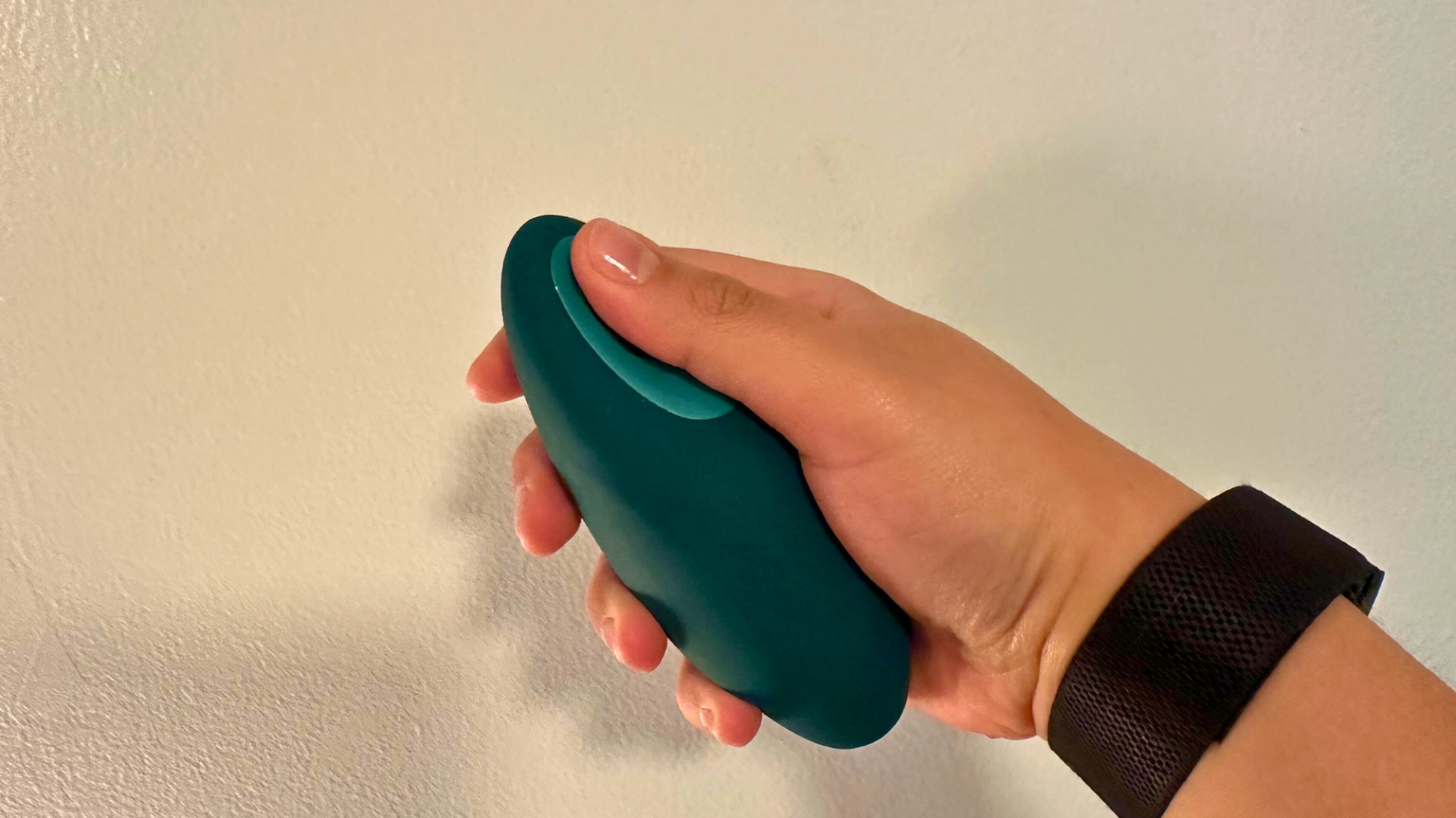 A hand holding the Moonbird device