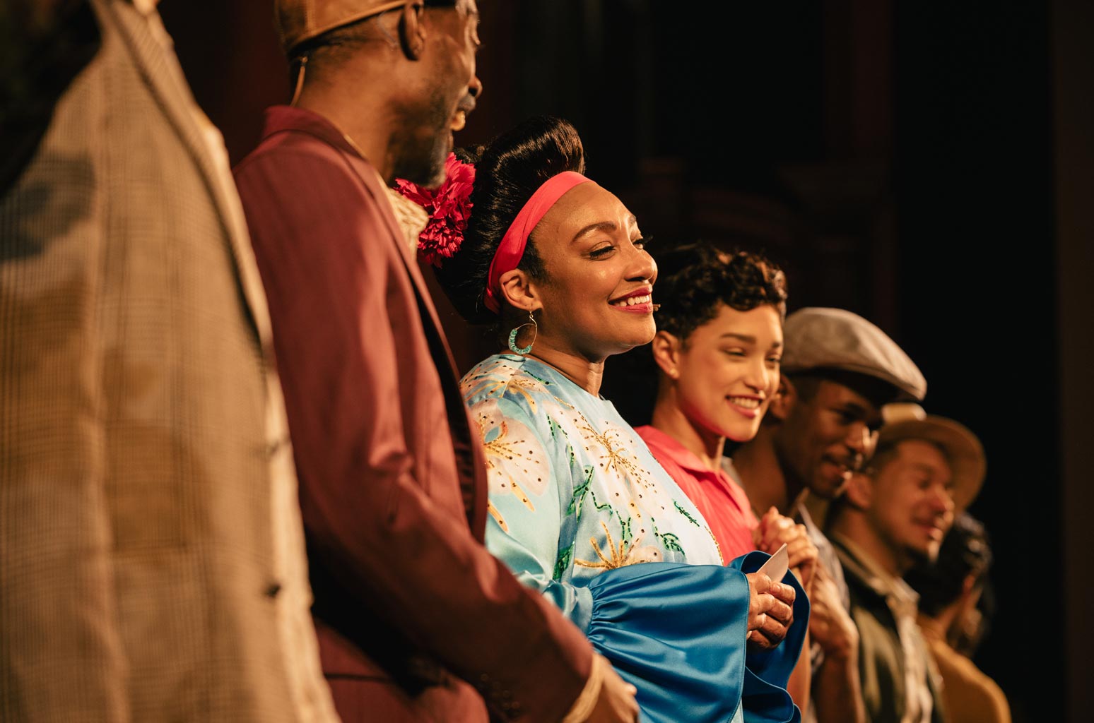 Actors Natalie Venetia Belcon and Isa Antonetti during curtain call on the opening night of the Buena Vista Social Club musical on Broadway on March 19, 2025, in New York City.