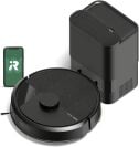 Roomba 105 robot vacuum, charging dock, and smartphone with iRobot logo on screen