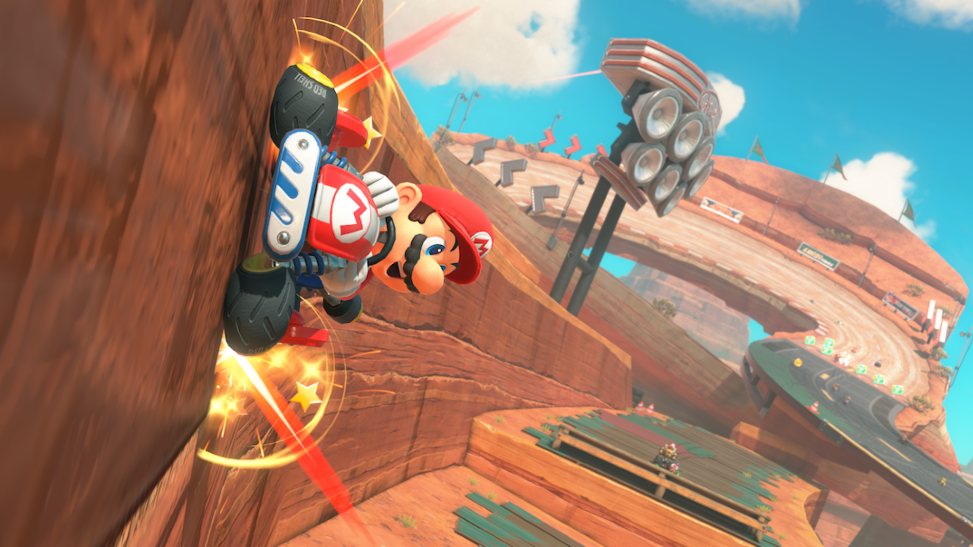 Mario wall riding in Mario Kart World