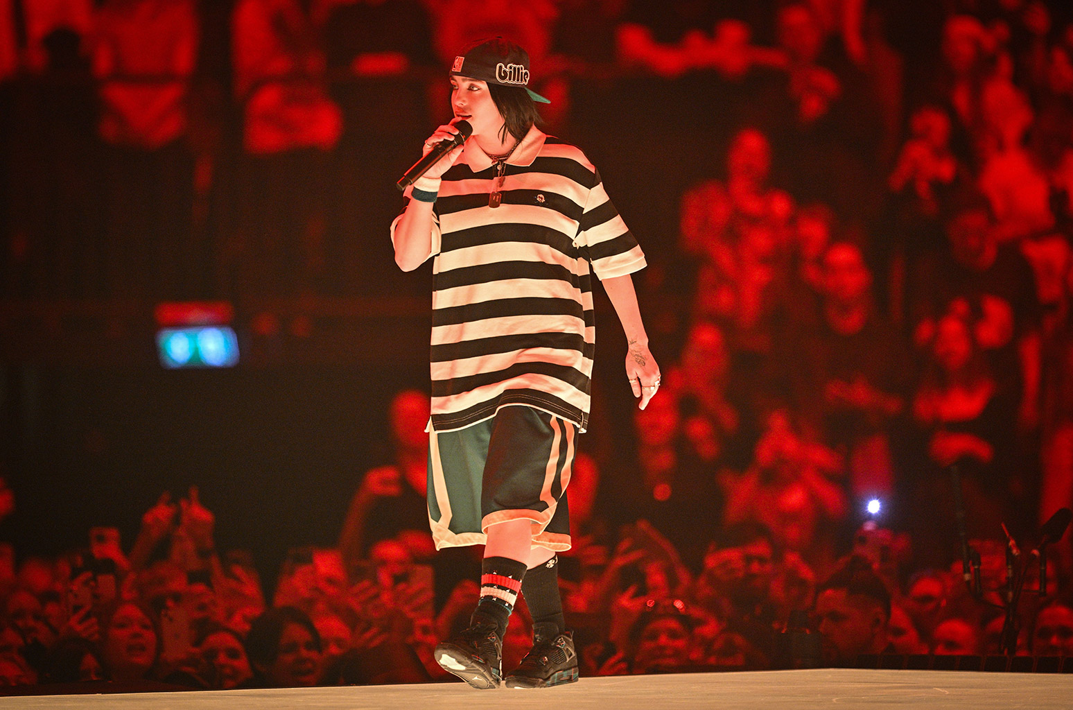 Billie Eilish performs at Avicii Arena on April 23, 2025 in Stockholm, Sweden. (Photo by Samir Hussein/WireImage for Live Nation)