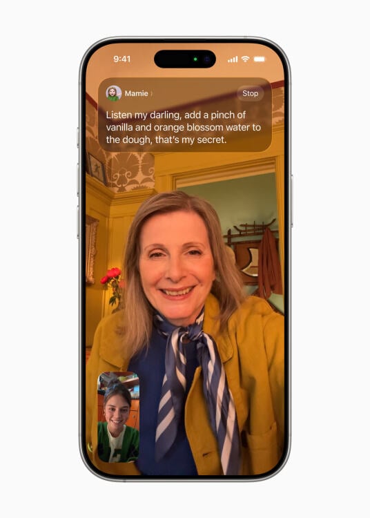 A woman speaks to another in a live translation of a FaceTime call.