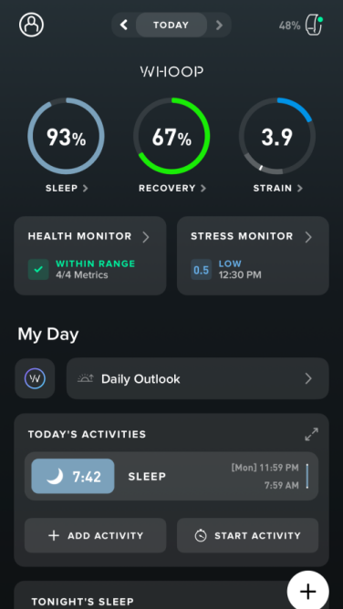 screenshot from whoop app