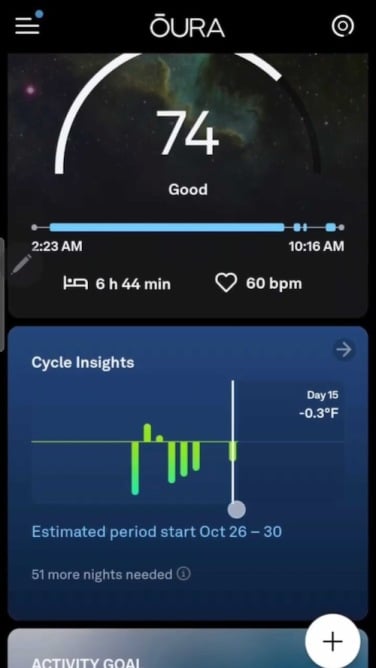 screenshot of oura ring app