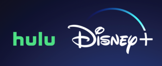 Hulu and Disney+ logos side by side with navy blue background