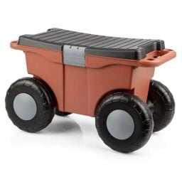 Pure Garden Rolling Garden Cart with Seat - Plastic Storage with Bench and Tool Tray - Gardening Stool for Weeding or Planting (Terracotta)