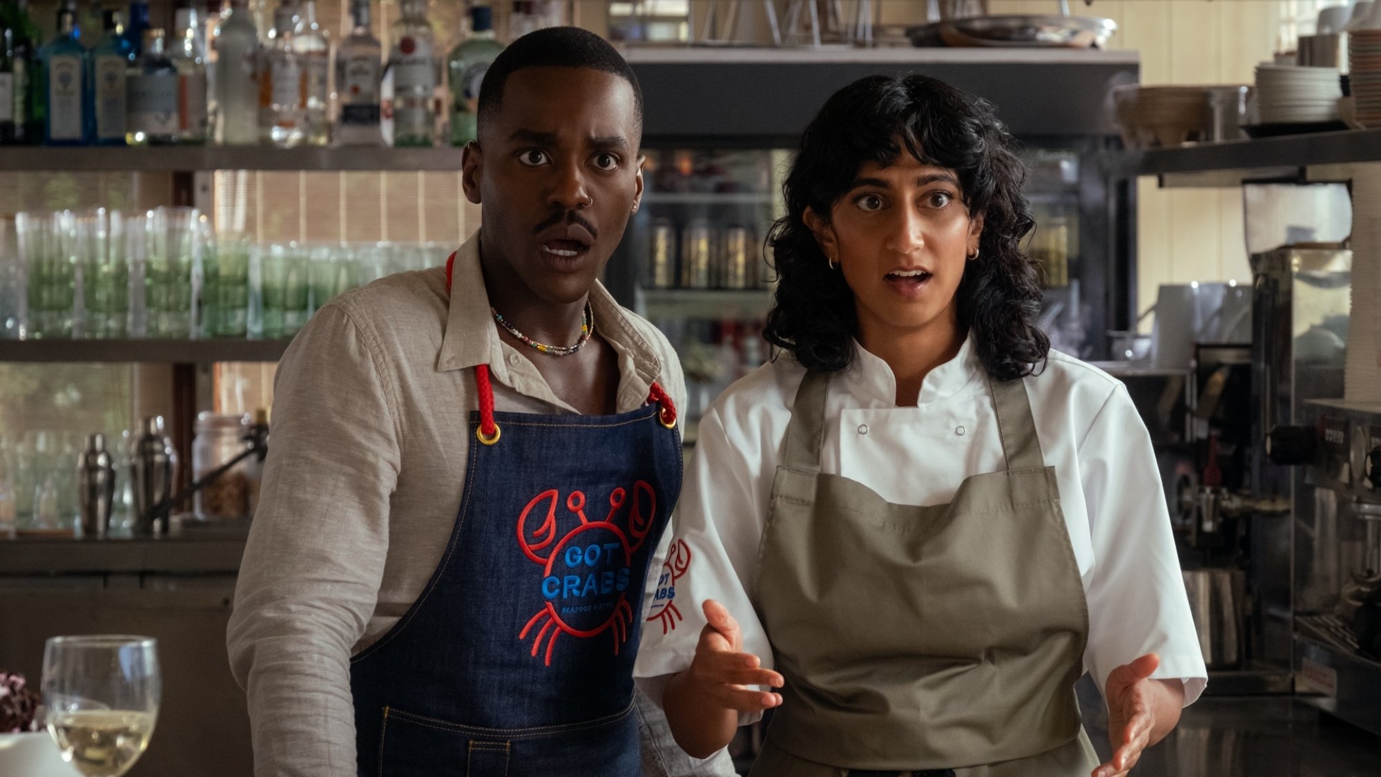 Ncuti Gatwa and Sunita Mani in "The Roses."