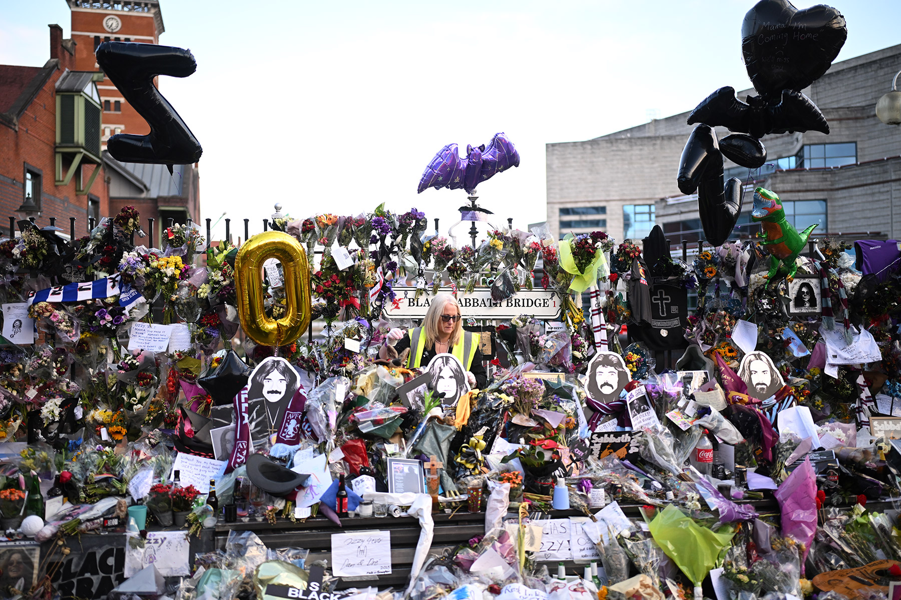 Tributes are left prior Ozzy Osbourne's funeral cortege is set to travel through his home city of Birmingham on July 30, 2025 in Birmingham, England.