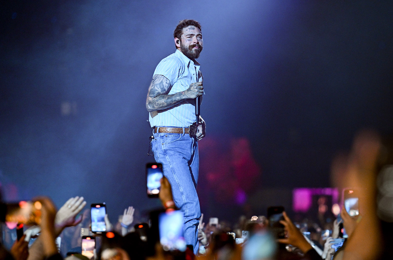 Post Malone performs onstage at the 2025 Coachella Valley Music And Arts Festival on April 20, 2025 in Indio, California.