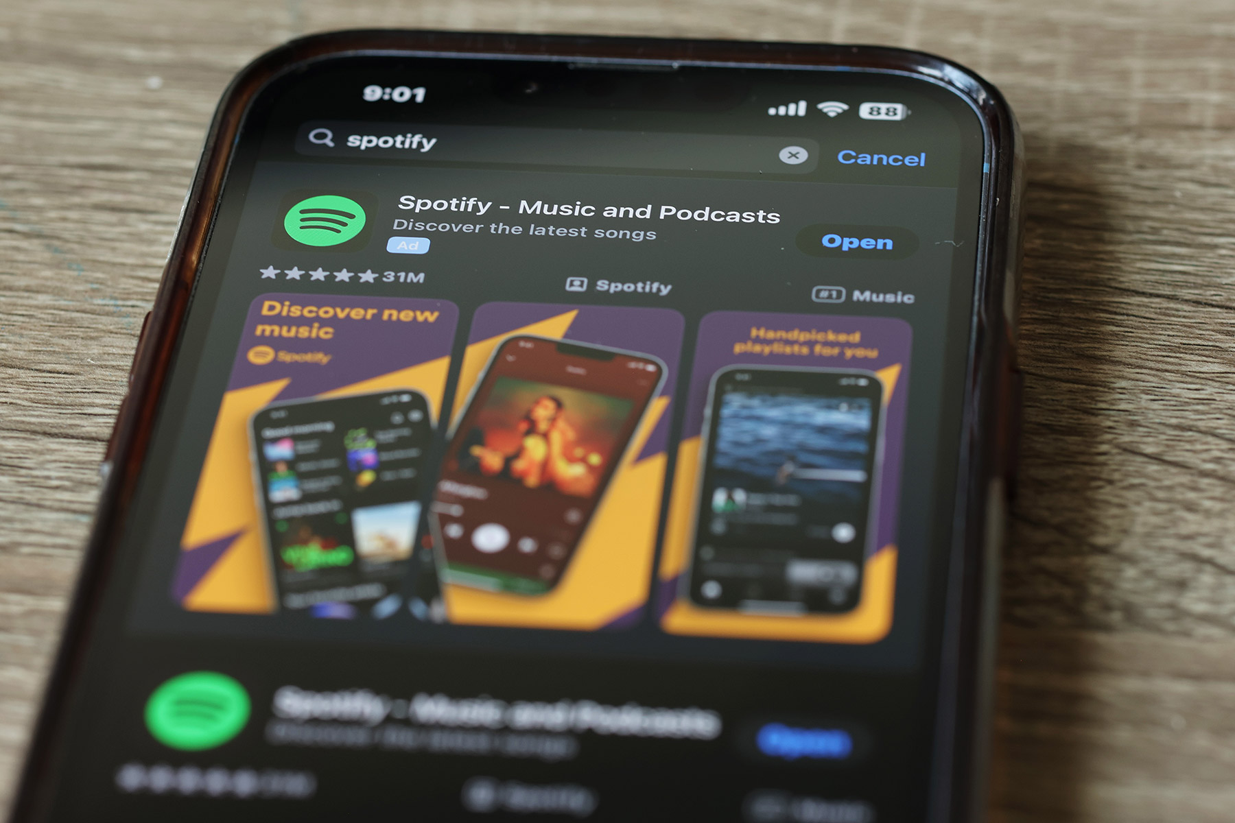 In this photo illustration, the Spotify music app is seen on a phone on June 04, 2024 in New York City.