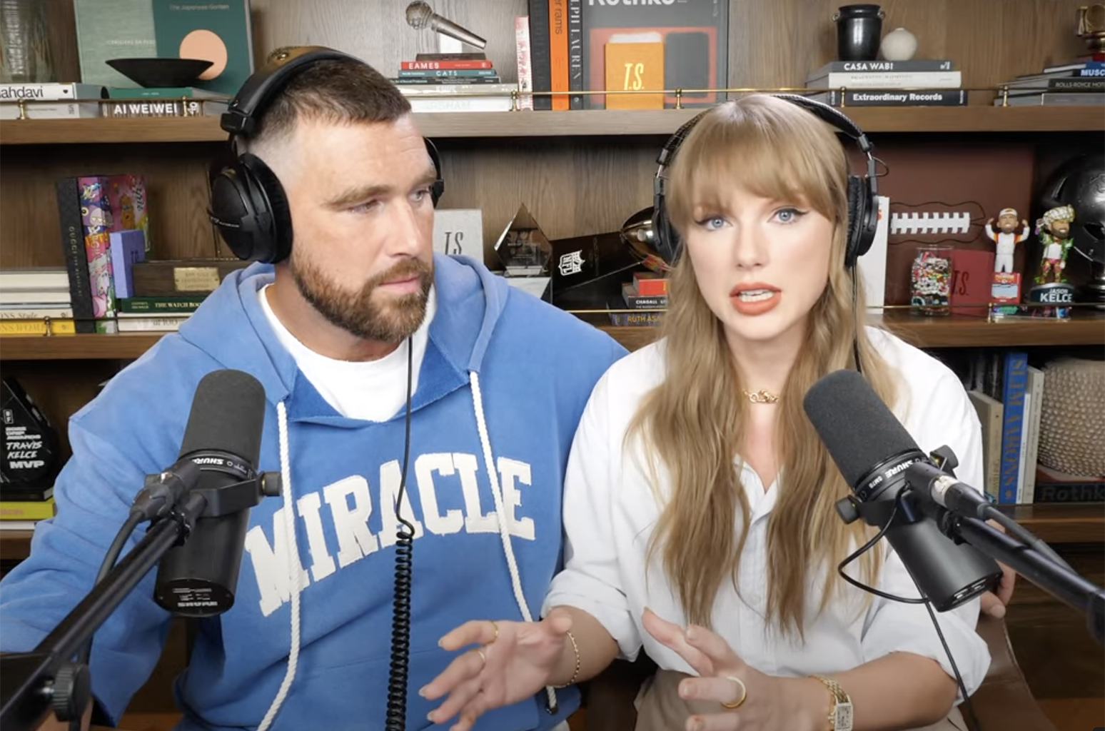 Travis Kelce and Taylor Swift on 'New Heights'