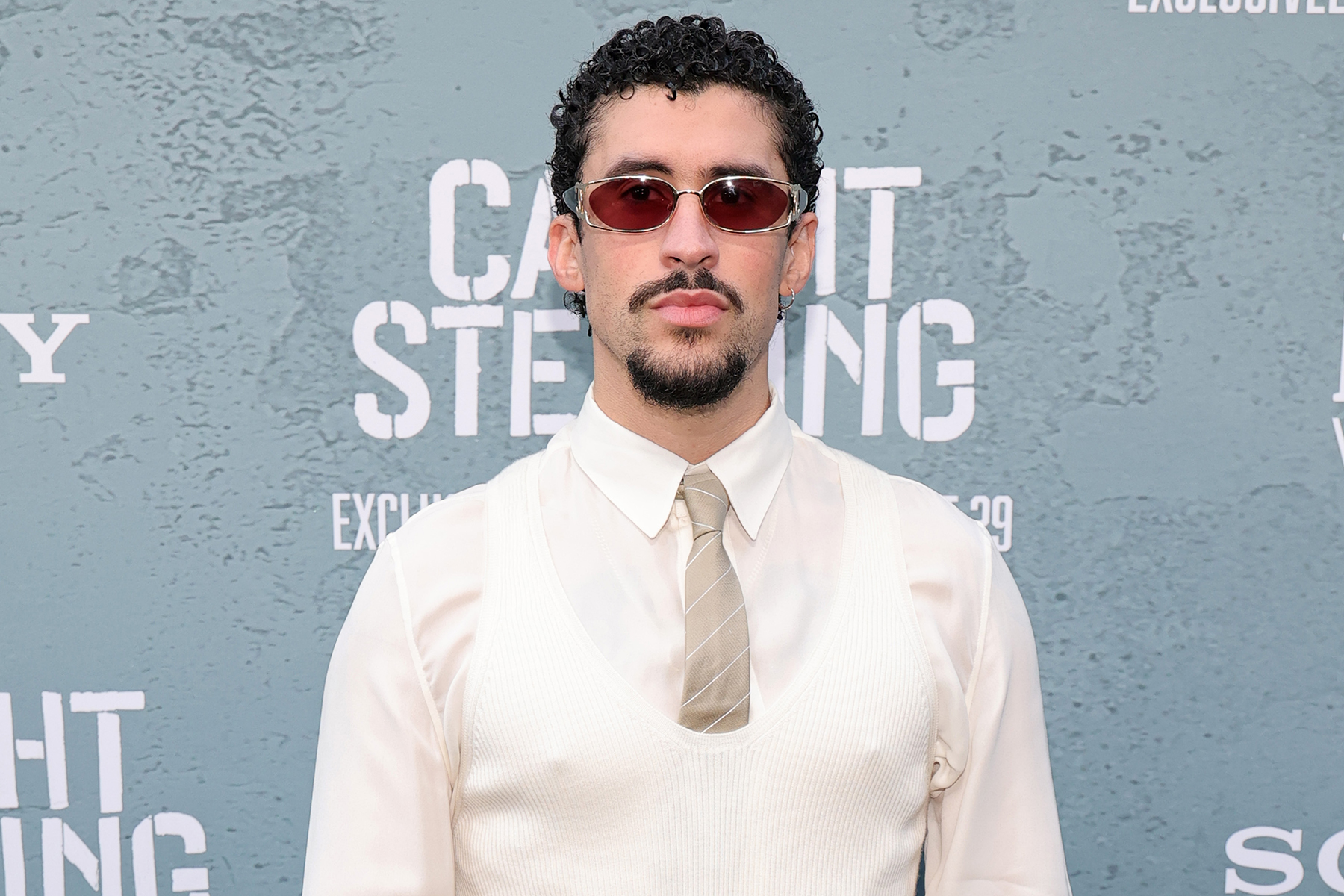 Bad Bunny attends Columbia Pictures' "Caught Stealing" premiere at Regal Union Square on August 26, 2025 in New York City.