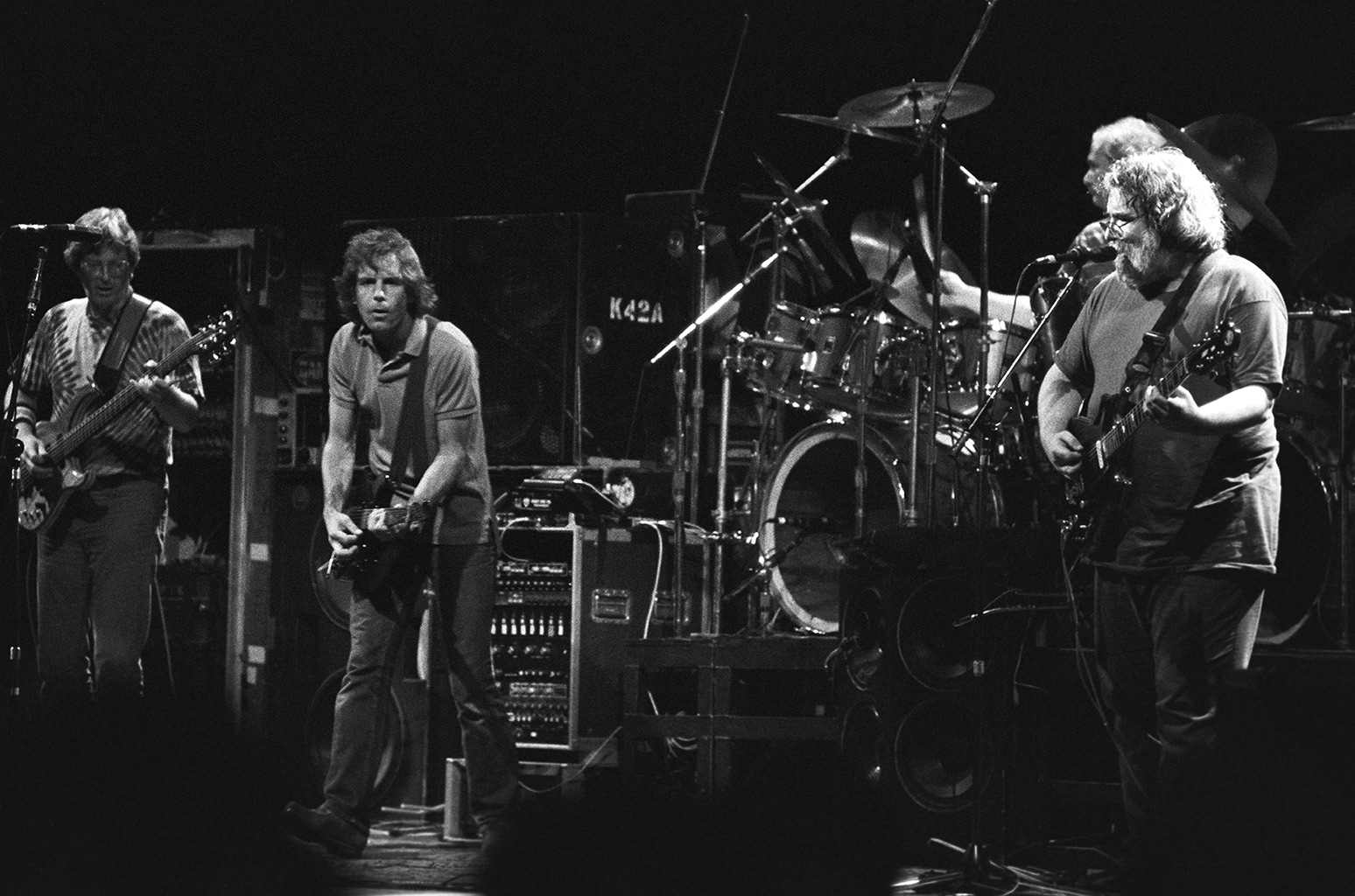 The Grateful Dead perform at the Uptown Theater in Chicago, Illinois on June 21, 1985.