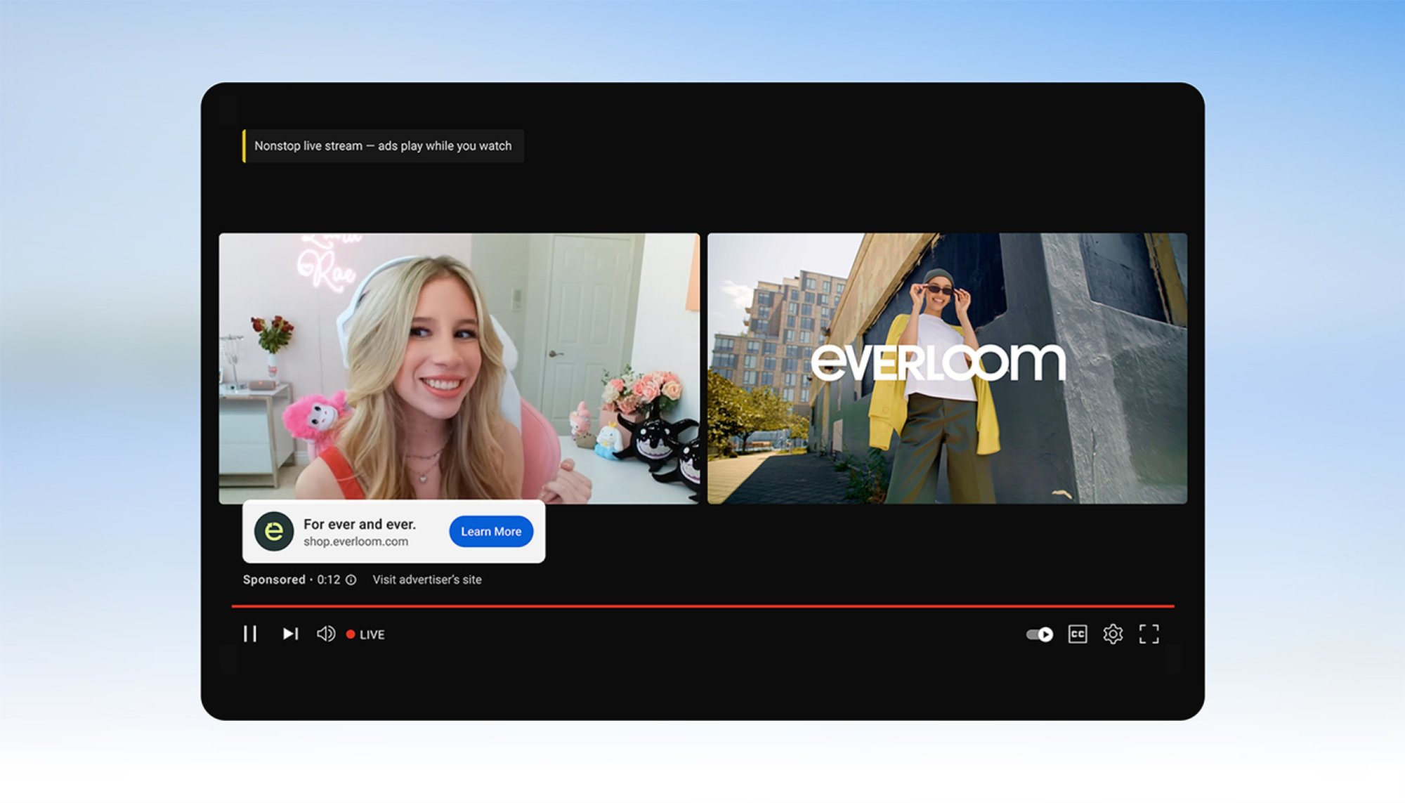 YouTube Live: Side-by-side ads