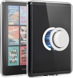A Kindle Colorsoft in a clear MagSafe case.