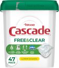 Cascade Free & Clear Dishwasher Pods on a white background