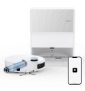 Dreame Aqua10 Ultra Roller robot vacuum out of dock and smartphone