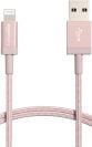 Amazon Basics USB-A to Lightning Charger Cable, Nylon Braided Cord: 6 foot, Rose Gold on a white background