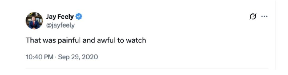 Tweet by Jay Feely expressing disappointment about a recent event, dated September 29, 2020.