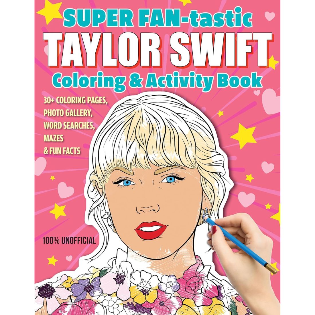 pink coloring book cover with Taylor Swift illustration